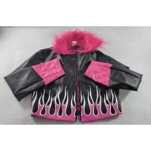 Bratz Y2K Faux Leather Moto Jacket Size L Zip Front Black Pleather Cosplay